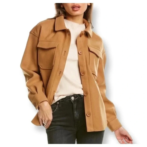 Avec Les Filles NWT Solid Shirt Tail Shacket in Cognac Size Large - Picture 1 of 11